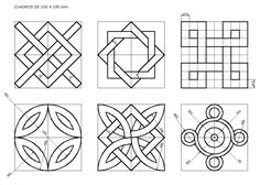 four squares with different designs on them, one is drawn in black and the other has white