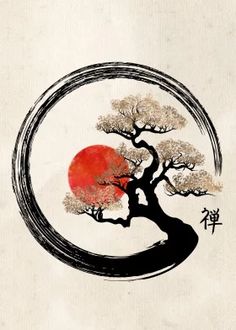 Bonsai Tattoo, Japanese Circle, Tato Geisha, Tree On Canvas, Enso Circle, Paint Landscape