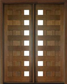 two wooden doors with glass panels on each side