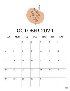 the october calendar with an image of a plant on it