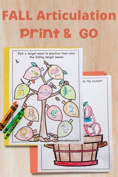 fall print and go articulation activity for kids to practice letter recognition with apples