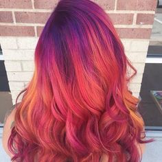 Sunset Hair Color, Sunset Hair, Red Dye, Bright Hair, Red Hair Color, Mermaid Hair