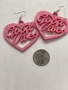 Good Vibes 3D Printed Earrings, These 3D Printed earrings are super lightweight and come in a variety of color options. They are made with biodegradable filament. If you need a different hook, be sure to include that when placing your order!! Thank You! :D ----Select your base color in the option selection. The default for the earrings will be all the BASE COLOR! If you would like to customize the letters to be a different color such as black, white, etc let me know when placing your order!!  ----Also, be sure to select the CORRECT color you want for the earring! I will print what is selected :) ----Want your earrings to have some resin with glitter? Maybe a clear gloss to add some shine or a glossier finish? Or do you want to GLAM up your earrings with some rhinestones? If you want to add 3d Print Jewelry, 3d Printer Jewelry, Printed Earrings, 3d Printed Earrings, Clear Gloss, Cute Earrings, 3d Print, Accent Colors, 3d Printed