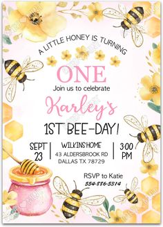 a pink and yellow bee themed birthday party with flowers, bees and honeycombs