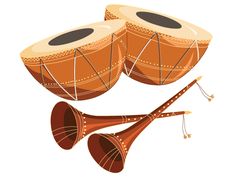 two wooden musical instruments with strings and drums on white background, illustration stock photo - budget conscious