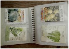 an open book with pictures of plants inside