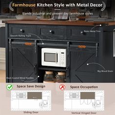 an image of a kitchen with metal decor and space saver options on the side