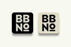 two black and white square stickers with the words bb no, bb no on them