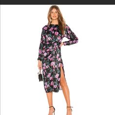 L'academie From Revolve Midi Dress In Size S. Perfect Condition. Black With Purple Floral Print. Approximate Measurements Armpit To Armpit 18" Length 46" Purple Floral Print, Valentine Dress, Purple Floral, Floral Print, Floral Prints, Midi Dress, Womens Dresses, Purple, Floral