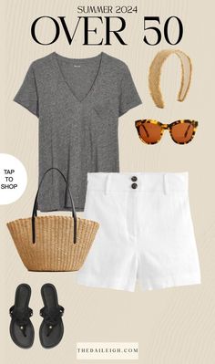 Shorts Outfits for Women Over 50 White Shorts Outfit Summer Casual, Classic Summer Capsule Wardrobe, Mode Ab 50, Wardrobe For Women, Outfits For Women Over 50, Hot Summer Outfits, Classic Capsule Wardrobe, Clothes For Women Over 50, Summer Outfits For Moms