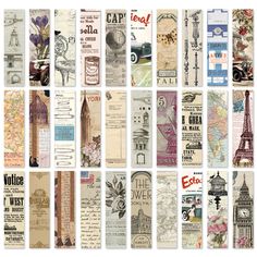 many different types of paper with the words collage on them and images of famous places