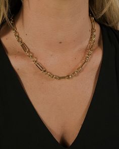 Introducing the Double Link Oval Chain Necklace, an edgy way to two-time your look! This chain necklace is the perfect layering combo for any occasion, so shake it up and get your double style on the go! Materials: 14K gold or rhodium plated brass Features: Measures 16" with 2" extender, 0.25" width, Lead & Nickel free, lobster clasp Mixed Metal Chain Necklace, Metal Chain Necklace, Shake It, The Double, Metal Chain, Gold And Silver, Rhodium Plated, Lobster Clasp, The Go