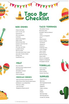 a menu for taco bar checklist