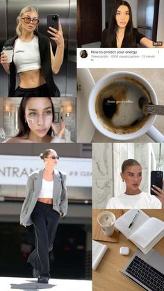 a collage of photos with coffee and people