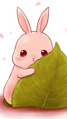 a rabbit is peeking out from behind a large leaf