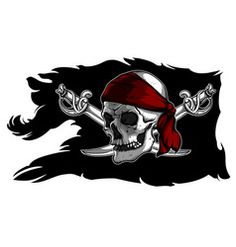 a pirate skull with red bandana and crossed swords