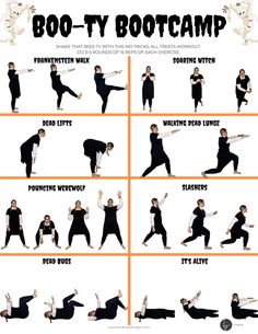 a poster showing how to do boot camp in different poses, with the instructions below