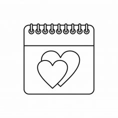 a calendar with two hearts drawn on the front and back pages, in black and white