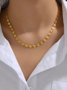 Yellow Gold  Collar  Stainless Steel   Embellished   Women's Fashion Jewelry Gold Simple Set Design, Chain Women Gold, Simple Chain Design, Modern Gold Chain Designs For Women, Jewelry Set Design Simple, Necleses Jewelry Gold Indian Latest, Simple Gold Necklace Indian, Modern Gold Jewelry Necklaces, Modern Gold Jewelry Indian