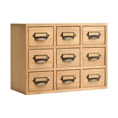 a large wooden drawer with six drawers on each side and one door open to reveal glasses