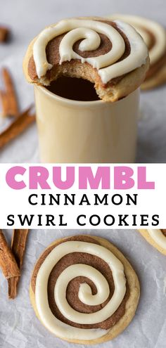 cinnamon swirl cookies in a cup and on the table