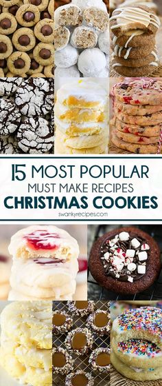 a collage of different types of cookies and pastries with the words 15 mcq's popular must - haves for christmas cookies