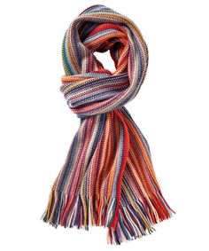 It's easy to add an extra touch of warmth (and style) to any outing with this beautifully unique, colorful wool scarf. The fringed edge only add to its appeal. 12" x 72". Dry clean. 100% wool Fringed edge Imported Stripy Scarf, Access Granted, Crochet Womens Scarf, Yarn Creations, Crocheted Scarf, Stripe Scarf, Knit Projects, Summer Scarf, Striped Scarf