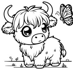 a cute little cow with a butterfly on it's head coloring pages for kids