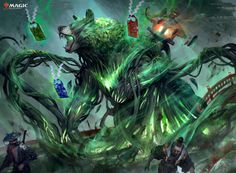 an alien creature with many arms and legs, surrounded by other creatures in the background