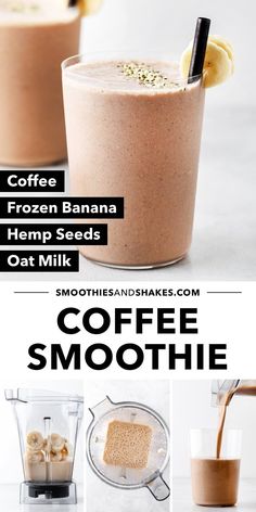 coffee smoothie recipe with bananas, hemp seeds and oat milk in it