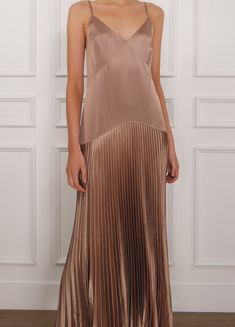 Jennelyn Pleated Gown Mink Wedding Guest Semi Formal, Pleated Wedding Dresses, Drop Waist Gown, Pleated Long Dress, Drop Waist Skirt, Pleated Gown, Collection Ideas, Strappy Maxi Dress, Sleeveless Gown