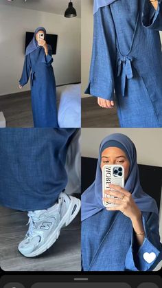 Abaya Street Style, Blue Outfit Hijab, Casual Hijabi Outfits, Hijab Dress Casual, Hijabi Fashion Abayas, Modest Fashion Muslimah, Summer Hijabi, Hijabi Mode