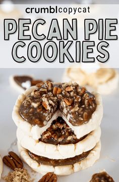 pecan pie cookies stacked on top of each other