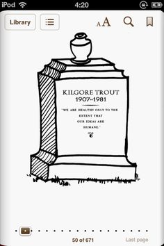 a black and white drawing of the kilcore trout monument on an iphone