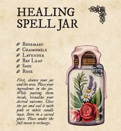 Learning Witchcraft, Healing Spell Jar, Sleepover Stuff, Healing Spell, Spell Bottles, Witch Things