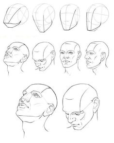 the head and shoulders of a man with different facial expressions, from one side to the other