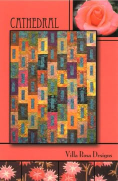 a book cover with an orange rose in the center and several different quilts on it