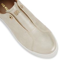 This Leader Laceless is a slip on sneaker crafted in gold. There are two gold eyelets and a KG Kurt Geiger branded stud on the tongue. The sole is extra chunky in white. Material: Synthetic Style number: 3817861829 Kurt Geiger Sneakers, Laceless Sneakers, Mens Sandals, White Material