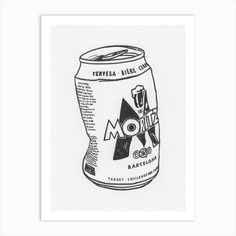 a black and white drawing of a can of mountain beer with the words montana on it