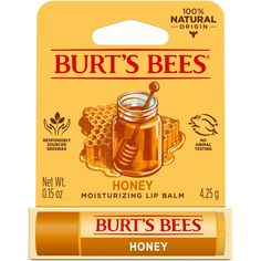 Burts Bees Moisturizing Lip Balms nourish and make your lips feel luxurious. Infused with powerful fruit extracts and Beeswax to richly moisturize and soften lips, the nourishing oils and butters will make your lips juicy, happy and healthy. With a matte finish and moisturizing balm texture, this tint free tube of soothing lip balm glides on smoothly to nourish dry lips while keeping them revitalized and hydrated. Conveniently tuck a tube into a pocket or purse, so that you can keep natural, nur Lip Balm Honey, Watermelon Lip Balm, Honey Lip Balm, Burts Bees Lip Balm, Burts Bees Lip, Soften Lips, Lip Balm Tubes, Bee Balm, Golden Honey