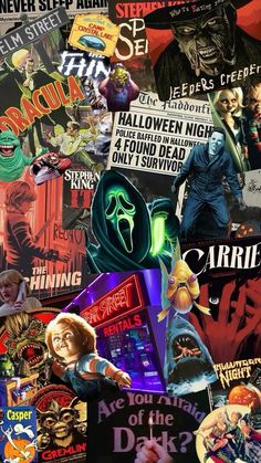 a collage of halloween stickers and posters