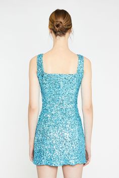 Introducing our Aqua Blue Sequin Mini Dress - a stunning addition to your wardrobe that effortlessly combines sophistication and glamour. Crafted to make a statement, this sleeveless dress features a mesmerizing aqua blue sequin design that sparkles with every movement. The zipper closure ensures a secure fit, while the stretch fabric offers comfort and flexibility for all-night wear. Perfect for any event, from cocktail parties to special occasions, this dress exudes elegance and style. Add a p Powder Blue Sequin Dress, Blue Sequin Dress Short, Classic Party Dress, Blue Sequin Mini Dress, Event Attire, Tambour Beading, Sequin Dress Party, Dazzling Dress, Blue Sequin Dress