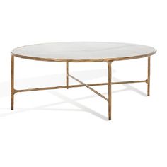 a white marble top coffee table with gold metal frame