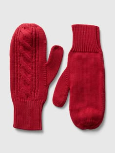 Soft cotton cable-knit mittens.  Ribbed cuffs.  For more fit and sizing info, check out our Size Chart. Cable Knit Mittens, Red Mittens, Women's Shoes Accessories, Crochet Mittens, Knit Mittens, Christmas 2024, Girly Fashion, Sled, Mitten Gloves