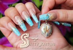 Ocean Themed Acrylic Nails Design Talk Beach Themed Nails, Occasion Nails, Beachy Nails, Hippie Nails, Nail Tape, Pinterest Nails, Acrylic Press On Nails, Nail Photos