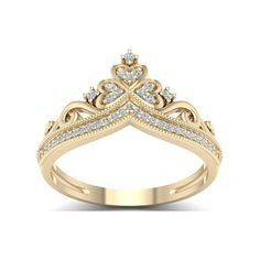 Treat her like the princess she is with this charming diamond crown ring. This regal open-worked design is studded with shimmering diamonds.Crafted in 10k yellow gold, Radiant with diamonds and a brilliant buffed luster, this royal style is sure to please. Size: 7.  Gender: female.  Age Group: adult. Crown Fashion, Diamond Crown Ring, Diamond Crown, Royal Style, Crown Ring, Gold Crown, Fashion Ring, The Princess, Royal Fashion