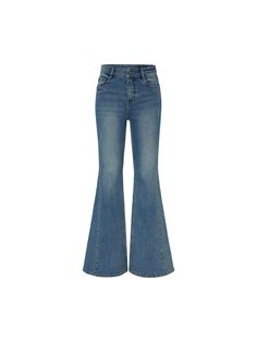 MO&Co. Women's Side Paneled Flared Jeans These jeans are crafted from an organic cotton blend in a mid-blue wash. Feature a flared full-length leg for a classic silhouette. The angled seams on the hem create a visually elongating effect, giving you a longer and leaner appearance. Features : - Vintage flared silhouette- Mid waist, full length and slim fit- Zip fly, classic five-pocket design- Paneled slanted seam details Code: MBD1JEN027The back length of size M/27 is 108cmMATERIALS & CARE Materi Frayed Flare Jeans, Western Wear Outfits, Vintage Flare, Flared Jeans, Classic Silhouette, Western Wear, Pocket Design, Panel Siding, Bell Bottoms