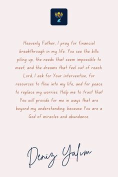 a letter written in blue ink on a pink background with the words dearly father, pray for financial breakthrouh my life