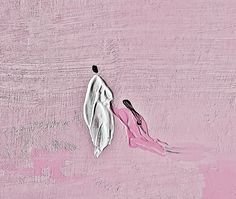 a piece of art that has been painted on the side of a pink wall with a brush sticking out of it