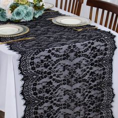 PRICES MAY VARY. Lace Table Runner: 1pc 30x120 inch (10ft long ) white lace table runner. The classy rose lace table runner 120 inches long is perfect for party decorations. Lace Table Cloth Runner: Vintage floral lace table runner made of high quality and soft touch lace, rectangular nylon lace table cloth runner featuring elegant floral patterns and scalloped edges with perfect fashionable eyelash lace. DRESS UP YOUR DINNER TABLE: classic elegant lace table runner intricately designed floral o Black Lace Table, Lace Table Cloth, Rustic Table Runner, Eyelash Lace Dress, Bridal Shower Decorations Rustic, Table Cloth Runner, Outdoor Table Runner, Paper Table Runner, Thanksgiving Table Runner